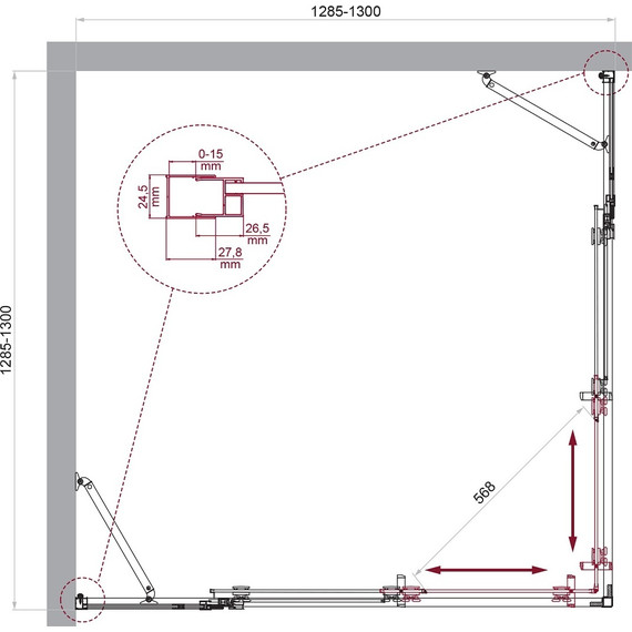 Душевое ограждение BelBagno 130x130 см LUCE-A-22-100+30-C-Cr, хром/прозрачное - фото 6