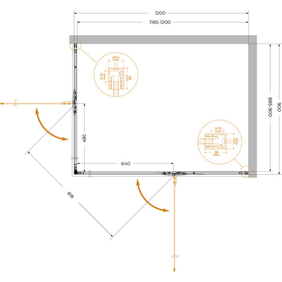 Душевое ограждение Cezares 120x90 см LINER-AH-2-120/90-C-Cr-R, хром/прозрачное - фото 6