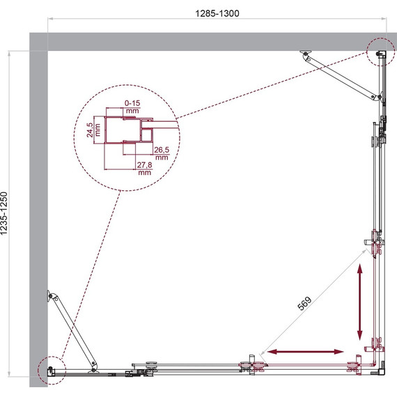 Душевое ограждение BelBagno 130x125 см LUCE-AH-22-130/125-C-Cr, хром/прозрачное - фото 6