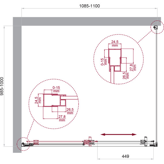 Душевое ограждение BelBagno 110x100 см LUCE-AH-1-110/100-C-Cr, хром/прозрачное - фото 6