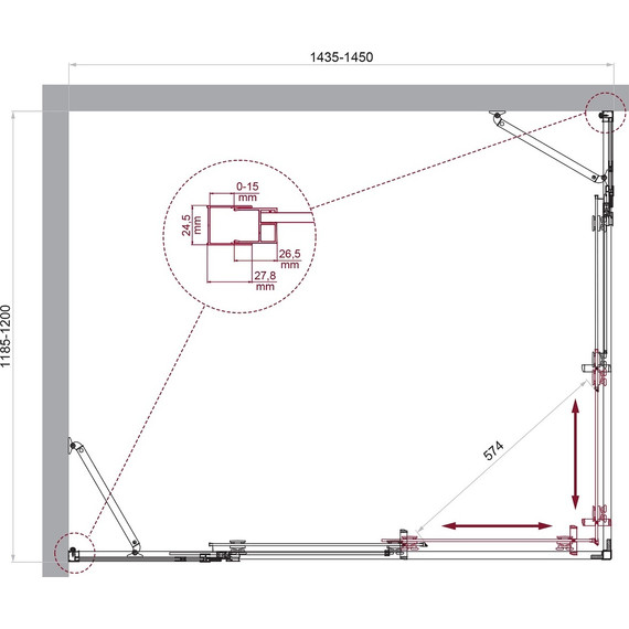 Душевое ограждение BelBagno 145x120 см LUCE-AH-22-145/120-C-Cr, хром/прозрачное - фото 6