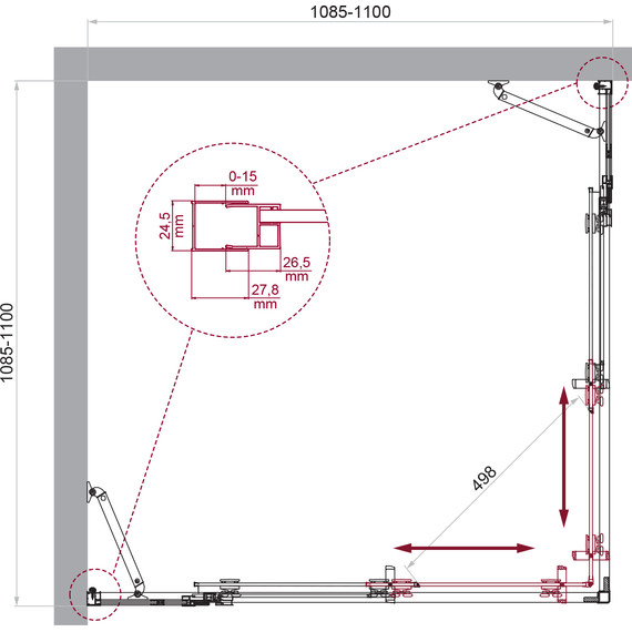 Душевое ограждение BelBagno 110x110 см LUCE-A-22-90+20-P-Cr, хром/матовое - фото 4