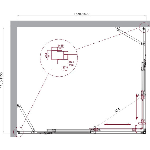 Душевое ограждение BelBagno 140x115 см LUCE-AH-22-140/115-C-Cr, хром/прозрачное - фото 6