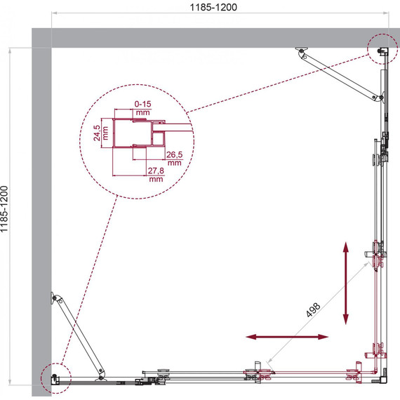 Душевое ограждение BelBagno 120x120 см LUCE-A-22-90+30-C-Cr, хром/прозрачное - фото 6