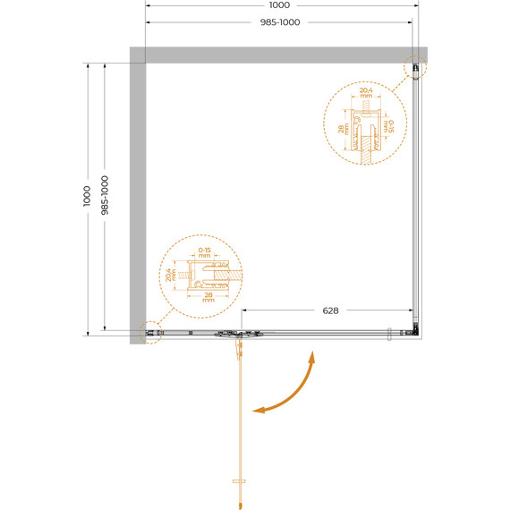 Душевое ограждение Cezares 100x100 см LINER-A-1-100-C-Cr-L, хром/прозрачное - фото 6