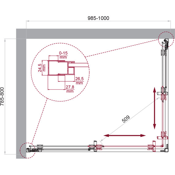 Душевое ограждение BelBagno 100x80 см LUCE-AH-2-100/80-P-Cr, хром/матовое - фото 6