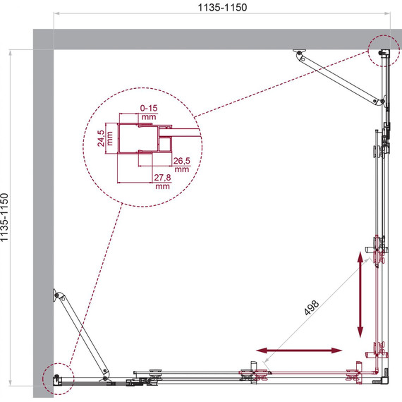 Душевое ограждение BelBagno 115x115 см LUCE-A-22-90+25-C-Cr, хром/прозрачное - фото 6