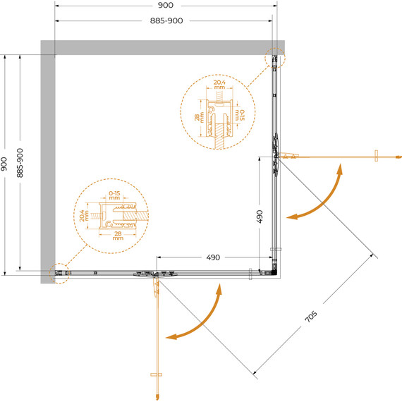 Душевое ограждение Cezares 90x90 см LINER-A-2-90-C-GM, оружейная сталь/прозрачное - фото 8