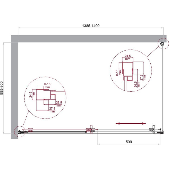 Душевое ограждение BelBagno 140x90 см LUCE-AH-1-140/90-C-Cr, хром/прозрачное - фото 6