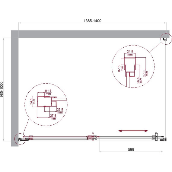 Душевое ограждение BelBagno 140x100 см LUCE-AH-1-140/100-C-Cr, хром/прозрачное - фото 6