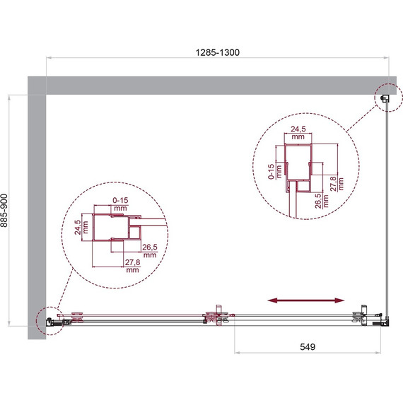 Душевое ограждение BelBagno 130x90 см LUCE-AH-1-130/90-C-Cr, хром/прозрачное - фото 6