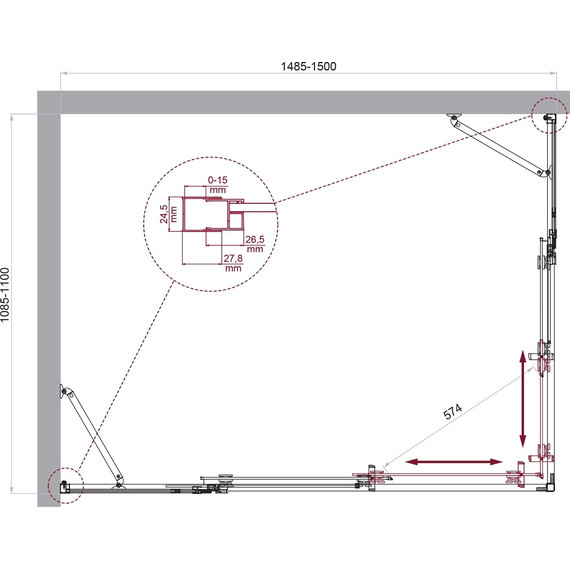 Душевое ограждение BelBagno 150x115 см LUCE-AH-22-150/115-C-Cr, хром/прозрачное - фото 6