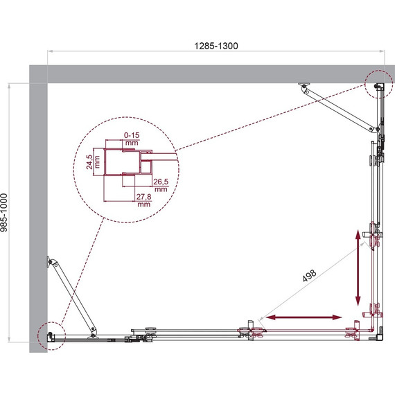 Душевое ограждение BelBagno 130x100 см LUCE-AH-22-130/100-C-Cr, хром/прозрачное - фото 6