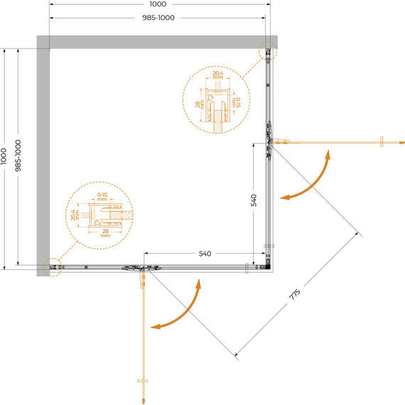 Душевое ограждение Cezares 100x100 см LINER-A-2-100-C-Cr, хром/прозрачное - фото 6