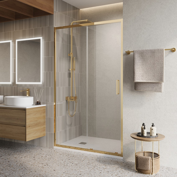 Душевая дверь BelBagno 120 см LUCE-BF-1-120-C-ORO, золото/прозрачное - фото 