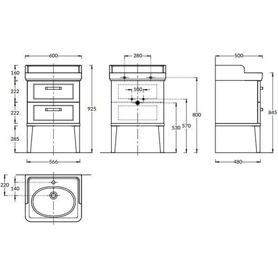 Тумба напольная с раковиной Kerama Marazzi POMPEI 60 см (2 ящика) чёрный - фото 5