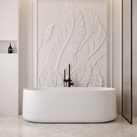 Ванна каменная Abber Stein 170x75 см AS9607, белый матовый - фото 