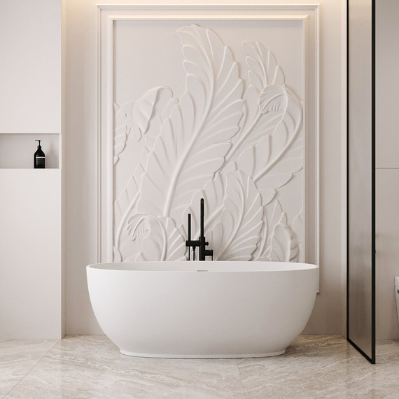 Ванна каменная Abber Stein 150x78 см AS9641-1.5, белый матовый, Размер - мм: 1500х800 - фото 