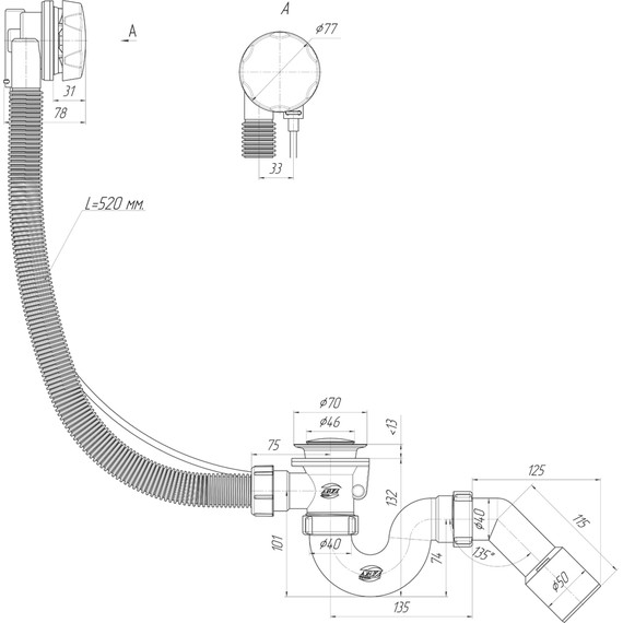 Сифон для ванны полуавтомат АНИ пласт EM411 - фото, картинка 3 Сифон для ванны полуавтомат АНИ пласт EM411 - фото 3