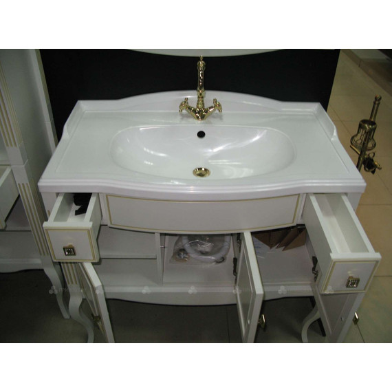 Тумба напольная с раковиной Opadiris Лаура 120 см, белый/бежевая патина - фото 6