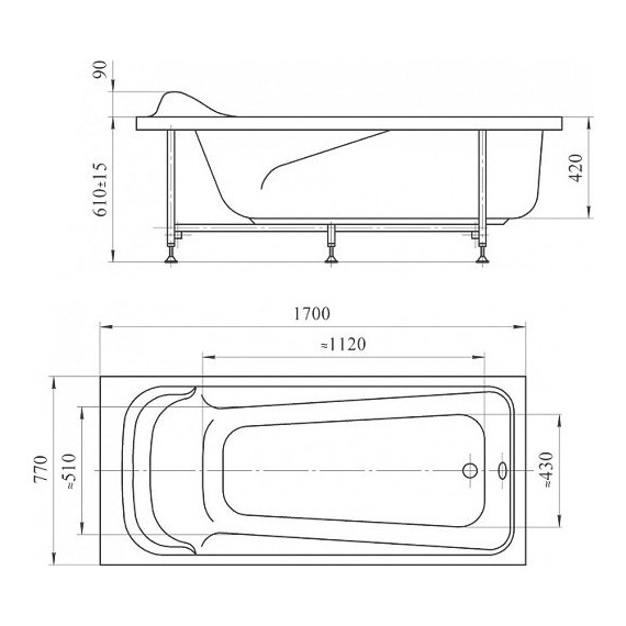 Ванна акриловая Радомир Роза 170x77 см (в комплекте каркас) - фото 9