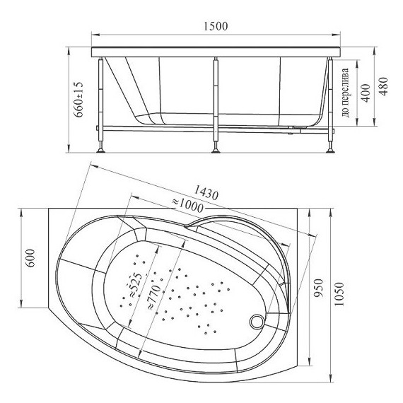 Ванна акриловая Радомир Монти 150x105 см R (в комплекте каркас) - фото 12
