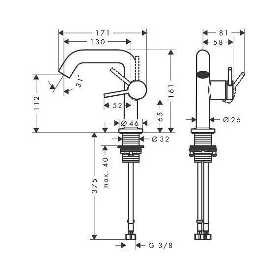 Смеситель для раковины Hansgrohe Tecturis S 73320700, белый - фото 7
