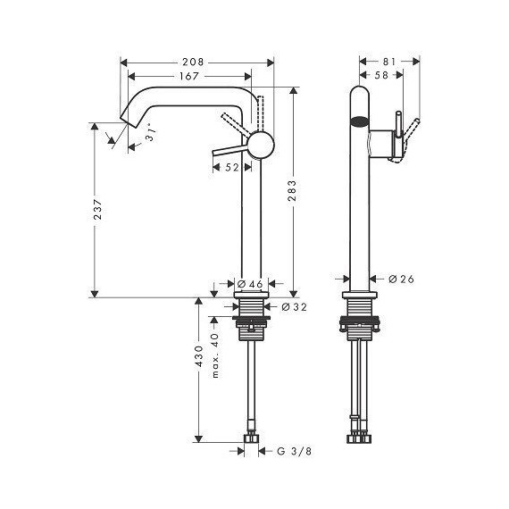 Смеситель для раковины высокий Hansgrohe Tecturis S 73370670, чёрный матовый - фото 5