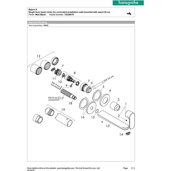 Смеситель для раковины настенный Hansgrohe Rebris S 72528670, чёрный матовый - фото 7