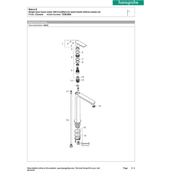 Смеситель для раковины высокий Hansgrohe Rebris E 72583000 - фото 3