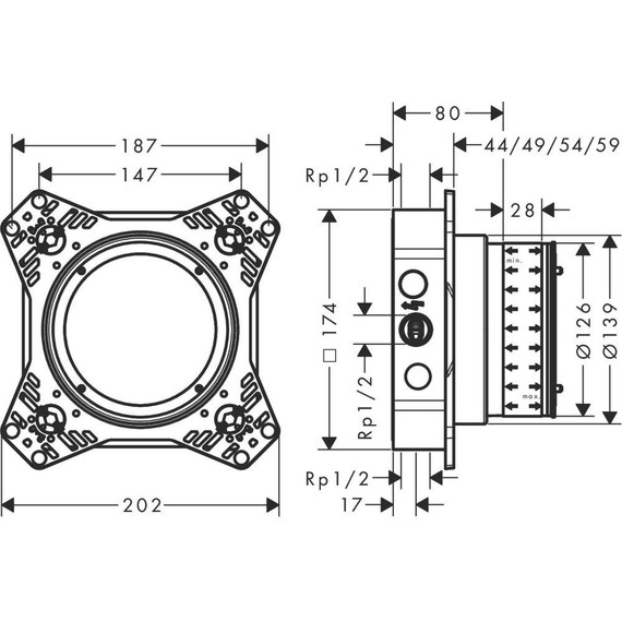 Скрытая часть для переключателя потоков Hansgrohe 01500180 - фото 15