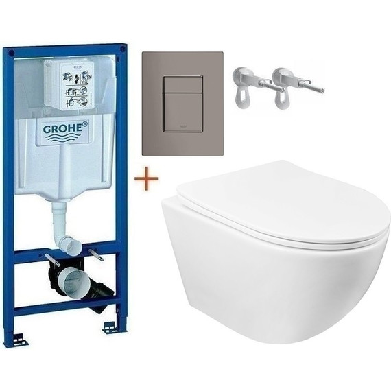 Инсталляция с подвесным унитазом комплект: Grohe Rapid SL 38772001+38732A00 с подвесным безободковым унитазом Azario Gloria AZ-2003 сиденье микролифт, крепление, кнопка смыва графит, Цвет производителя: графит - фото 