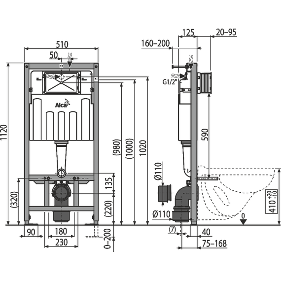 Инсталляция с подвесным унитазом комплект: Alcaplast AM101/1120-3:1 RU M70-0001 с подвесным безободковым унитазом Azario Gloria AZ-2003 сиденье микролифт, крепление, кнопка смыва белый - фото 14