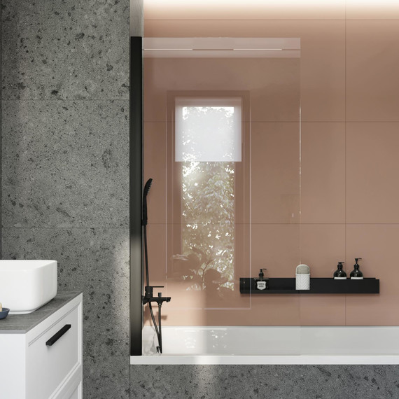 Шторка для ванны Stworki Стокгольм 60x150 см 3GW250TTKK000 (стекло 8 мм) чёрный/прозрачное - фото 