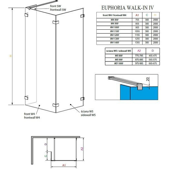 Душевое ограждение Radaway Euphoria Walk-in IV 120х90 см, хром/прозрачное - фото 8