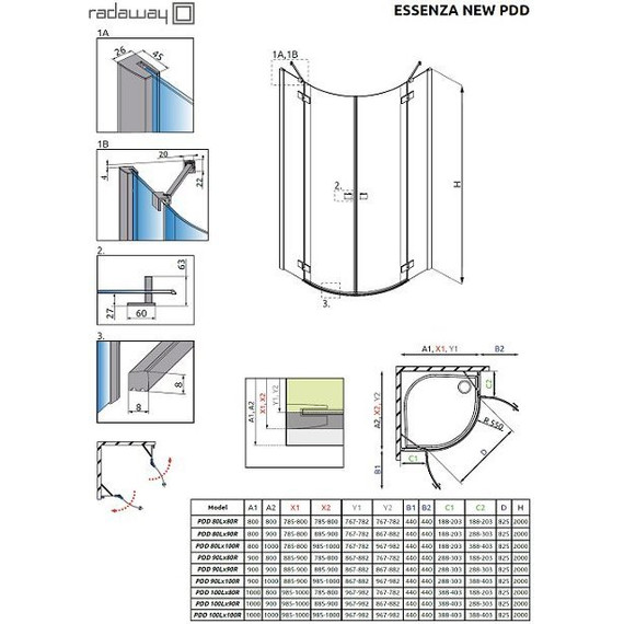 Душевое ограждение Radaway Essenza New PDD 100х100 см, хром/прозрачное - фото 7