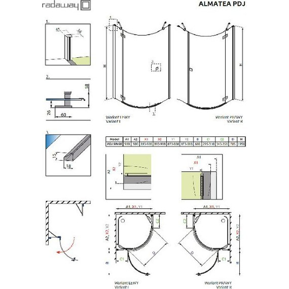 Душевое ограждение Radaway Almatea PDJ L 90х90 см, хром/тонированное - фото 9