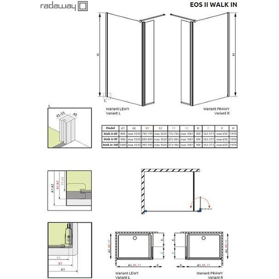 Душевая перегородка Radaway EOS II Walk in 100х197 см L/R, хром/прозрачное - фото 2