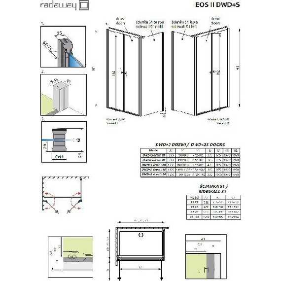 Душевое ограждение Radaway EOS II DWD+S1 100х100 см L/R, хром/прозрачное - фото 8