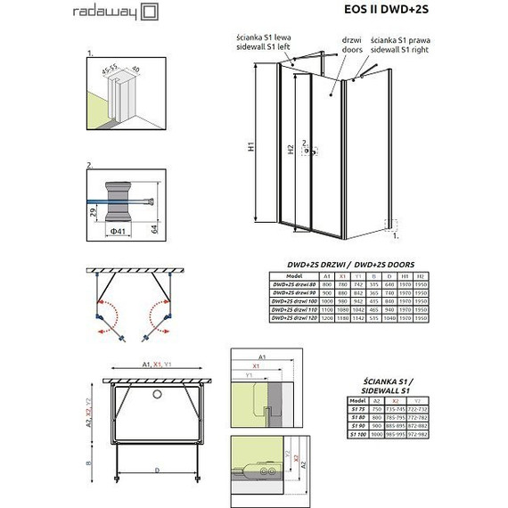 Душевое ограждение Radaway EOS II DWD+2S 110х90 см, хром/прозрачное - фото 7