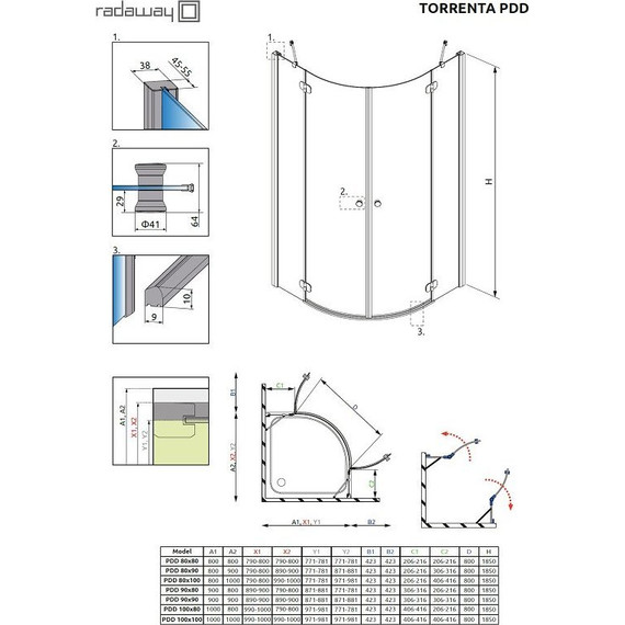 Душевое ограждение Radaway Torrenta PDD 100х100 см, хром/тонированное - фото 9