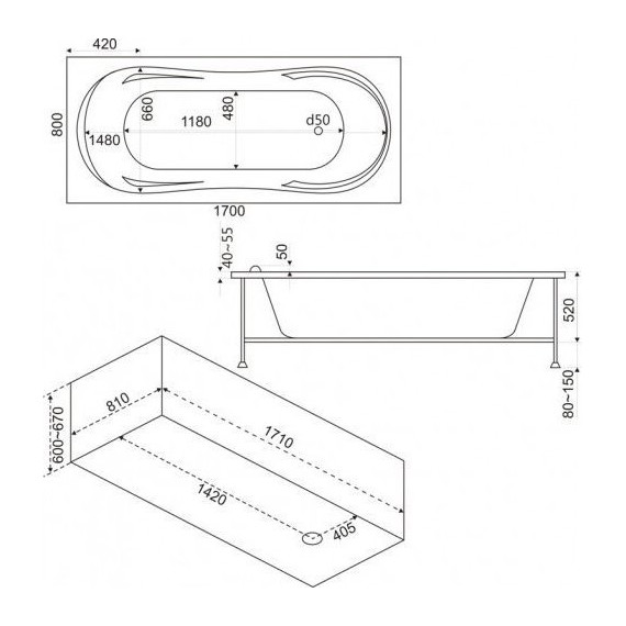 Панель торцевая для ванны Bas Ахин 80 см L/R - фото 2