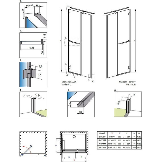Душевая дверь Radaway Carena DWJ 90 см L/R, хром/прозрачное - фото 6