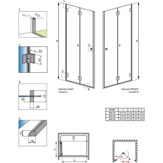 Душевая дверь Radaway Carena DWB 90 см L/R, хром/прозрачное - фото 4