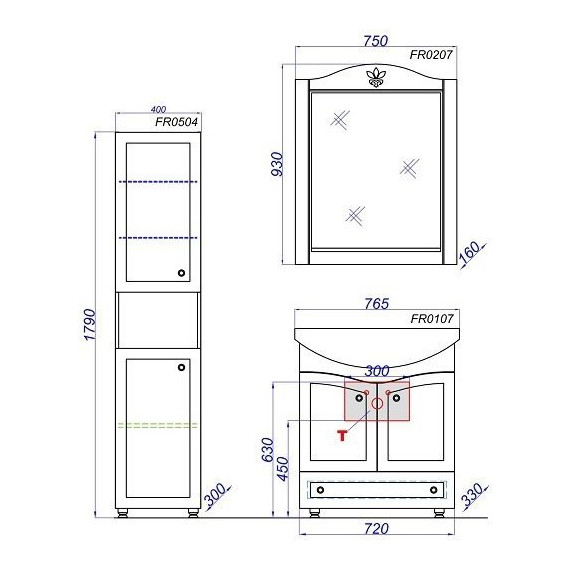 Тумба напольная с раковиной Aqwella Франческа 75 см FR0107 - фото 9