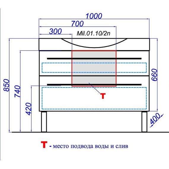 Тумба напольная с раковиной Aqwella Milan 100 см Mil.01.10/2n/W - фото 9