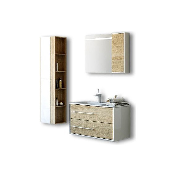 Тумба подвесная с раковиной Aqwella Miami 100 см Mai.01.10, белый/беленый дуб - фото 6