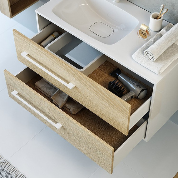 Тумба подвесная с раковиной Aqwella Miami 80 см Mai.01.08, белый/беленый дуб - фото 6