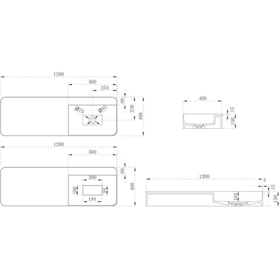 Раковина подвесная Abber Stein 120 см AS2627-1.2, белый матовый - фото 5