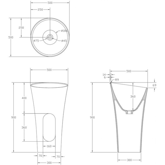 Раковина напольная Abber Stein 50 см AS2509-H, белый матовый - фото 3